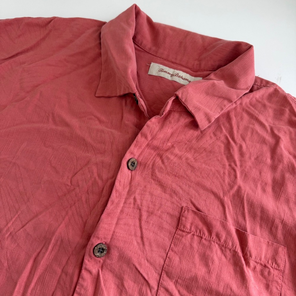 Tommy Bahama Mens XXL Red Silk Short Sleeve Tropical Jacquard Button Down Shirt